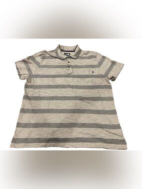 The North Face Men's XL Gray Striped Polo Shirt Short Sleeve Pocket Cotton Blend